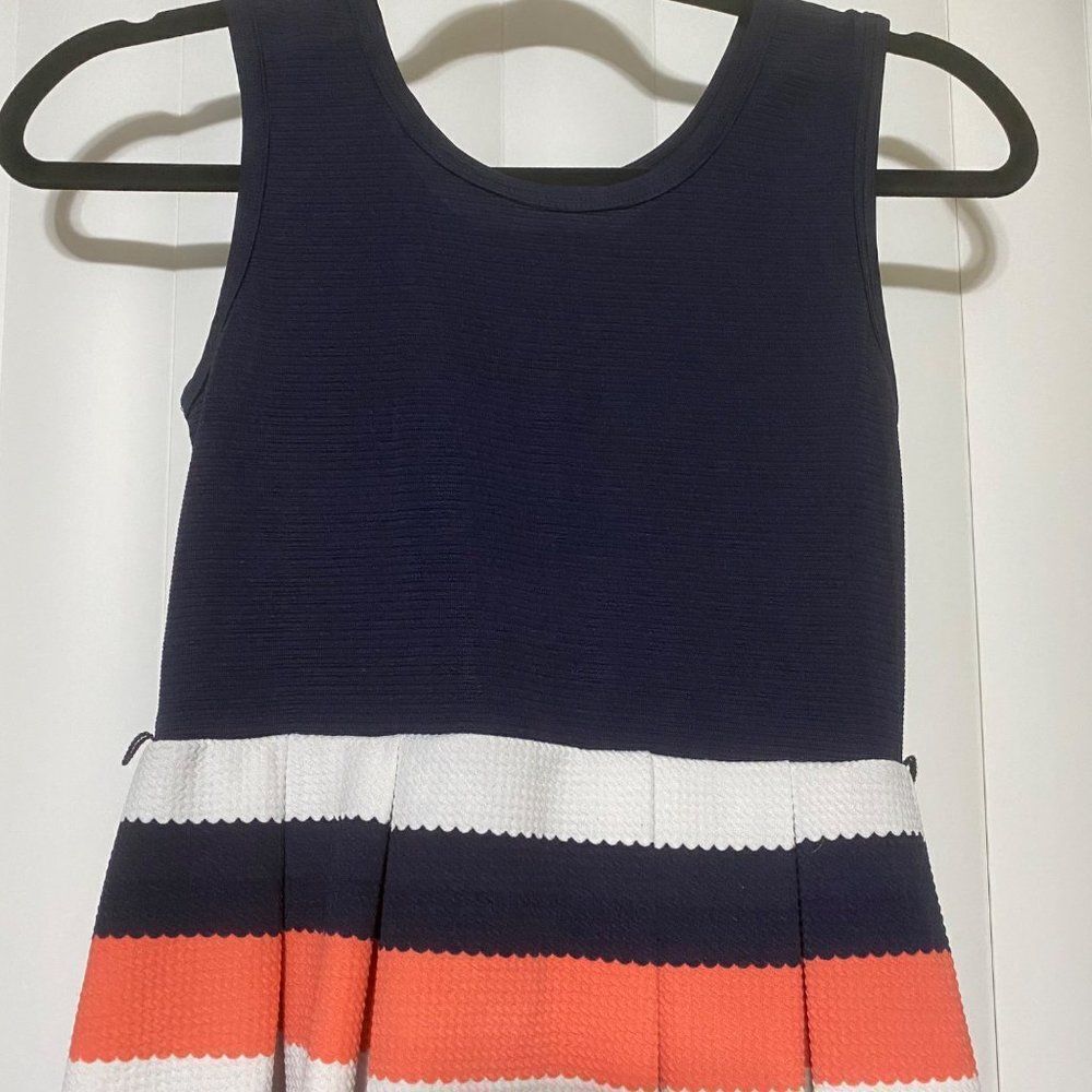 Knit Works girls navy blue/coral/white fit and flare dress - Picture 2 of 5